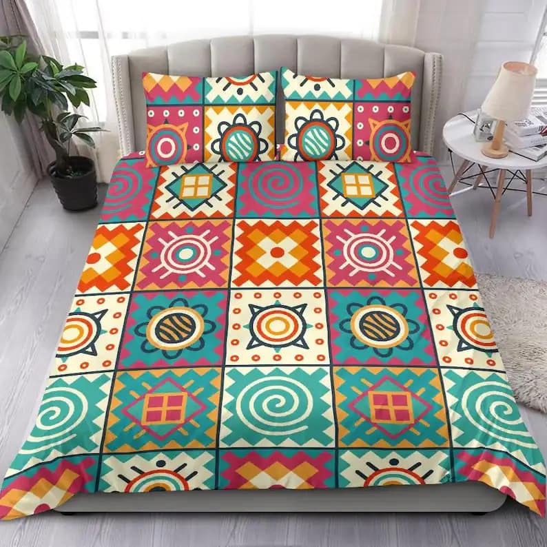 Folk And Tribal Design Pattern Bed Set Mandala Style For An Ethnic Colorful Bedroom Decor Quilt Bedding Sets