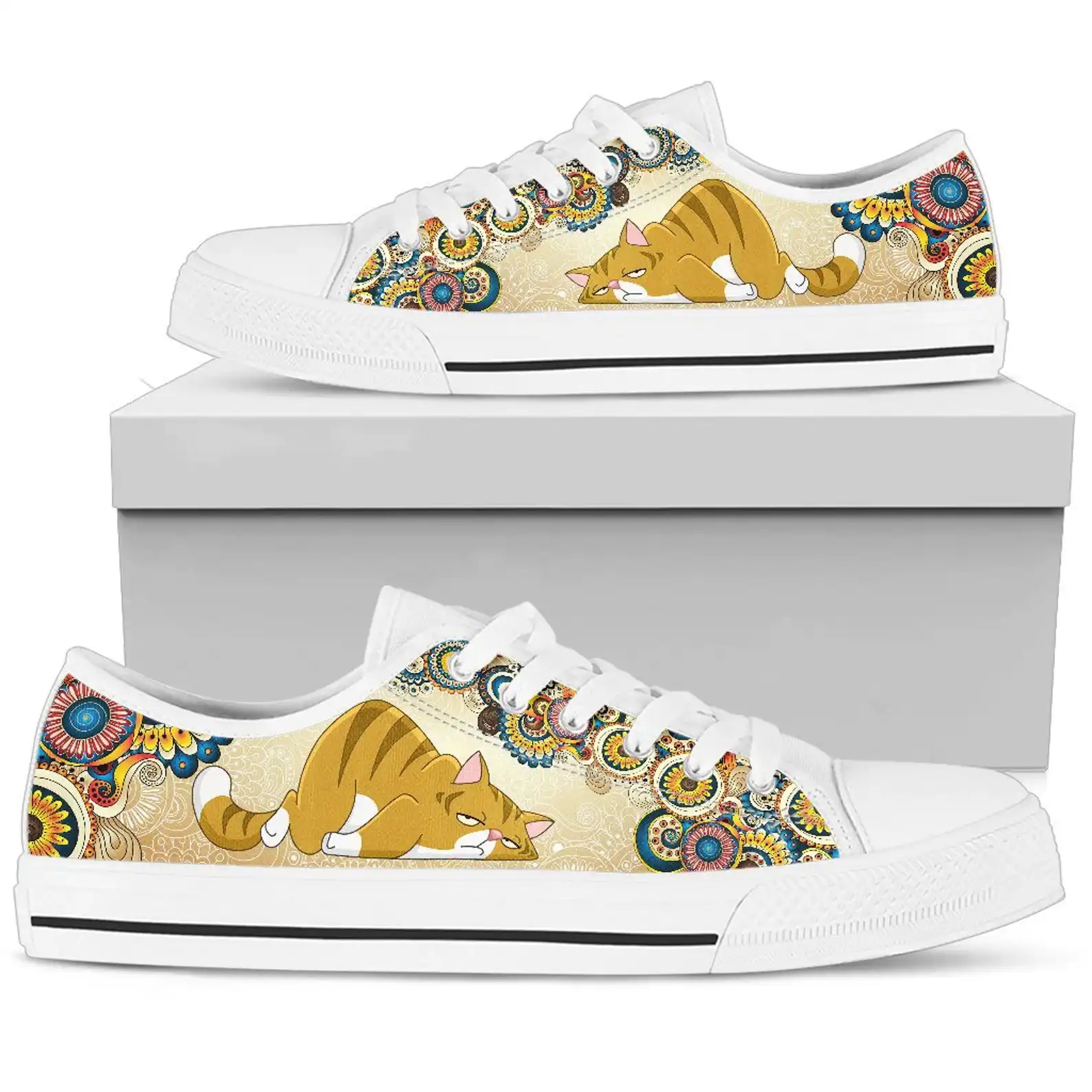 Funny Cat Shoes Custom Oval India Art Low Top Sneakers