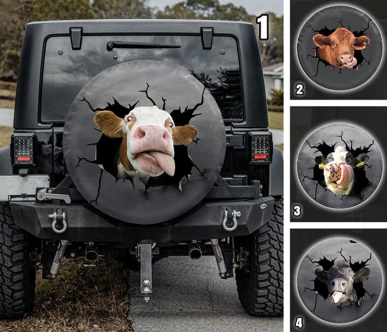 Inktee Store - Funny Cow Face Custom Tire Cover Image