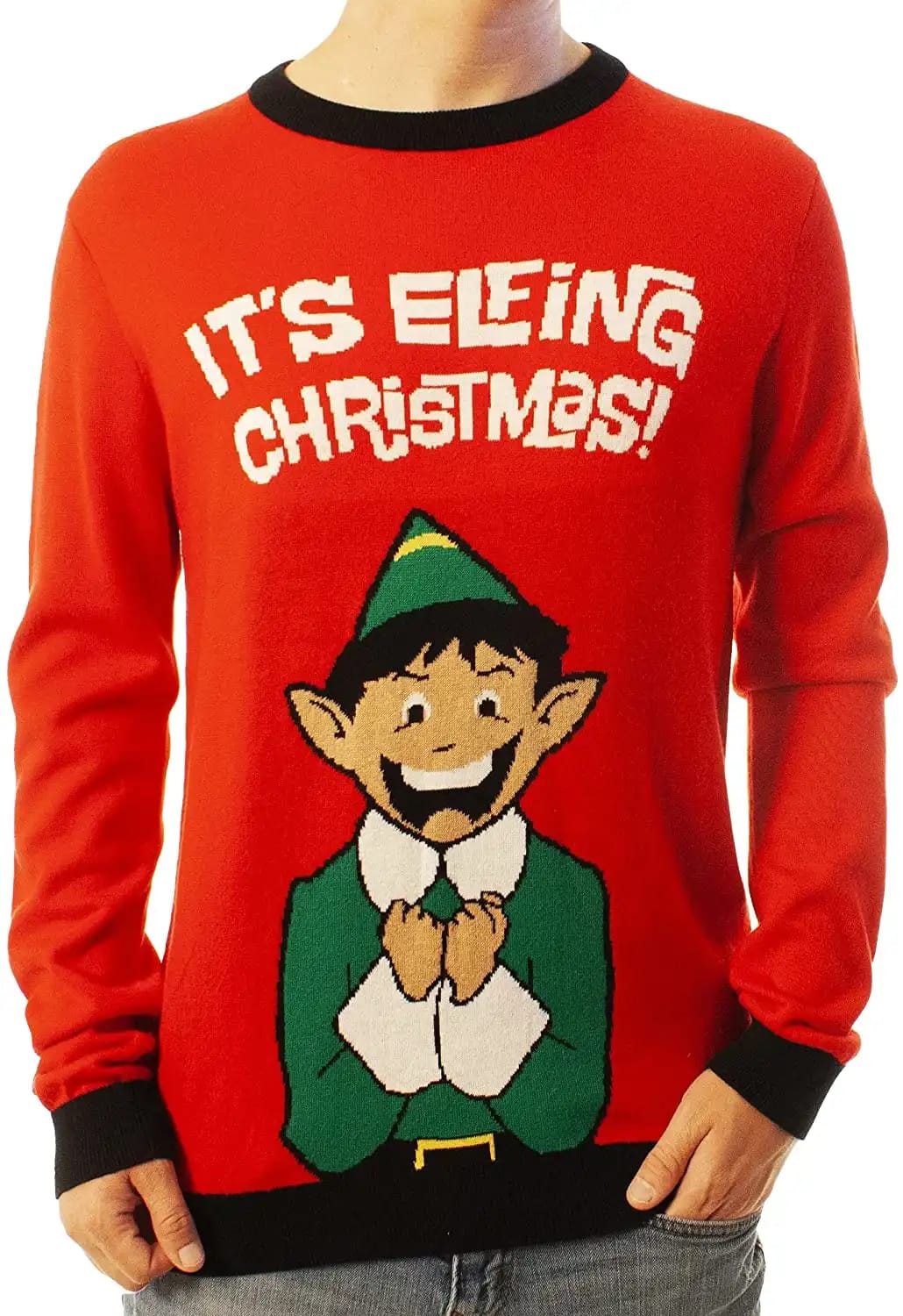 Funny Santa Elfing Christmas Red Ugly Sweater