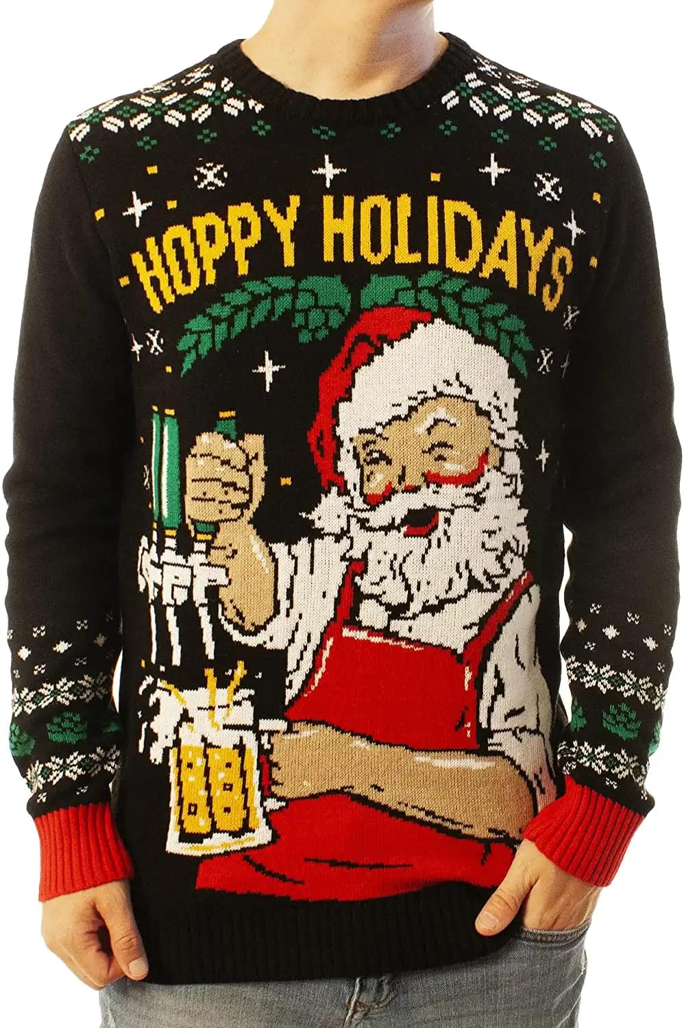 Funny Santa Hoppy Holidays Black Ugly Sweater