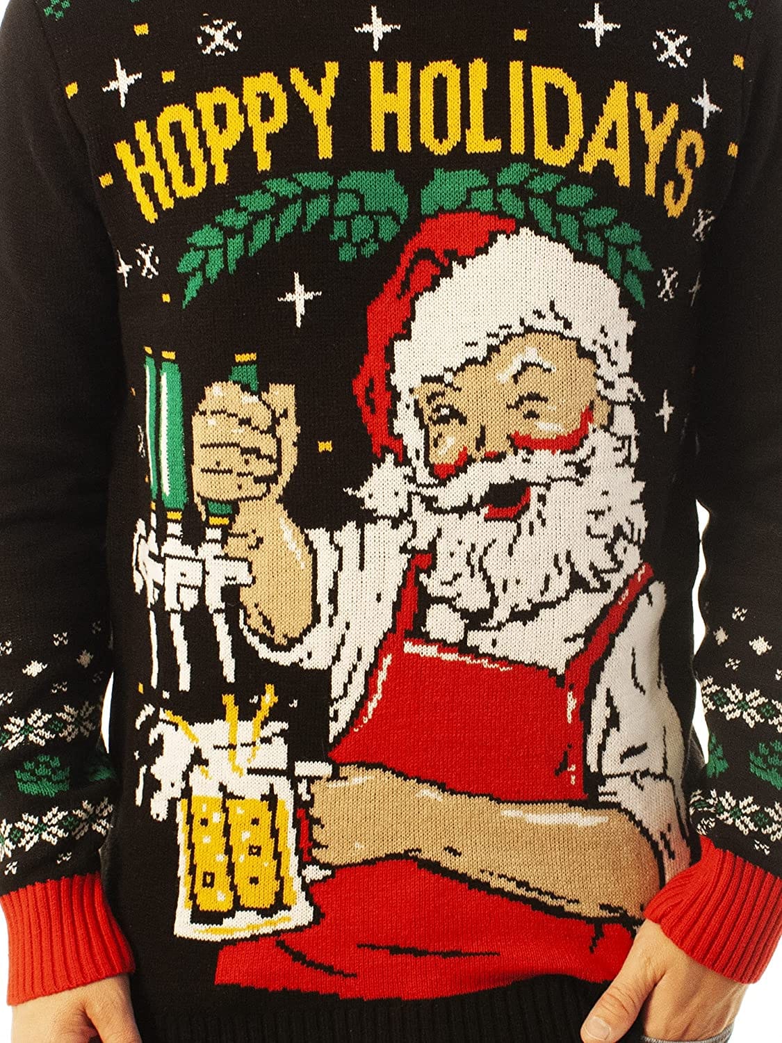 Inktee Store - Funny Santa Hoppy Holidays Black Ugly Christmas Sweater Image