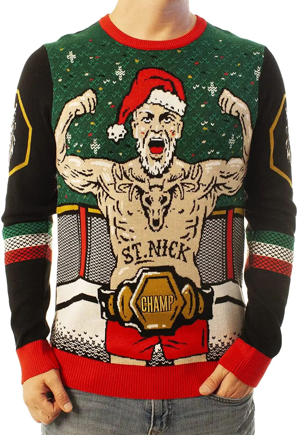 Funny Santa Mma Santa Black Ugly Sweater