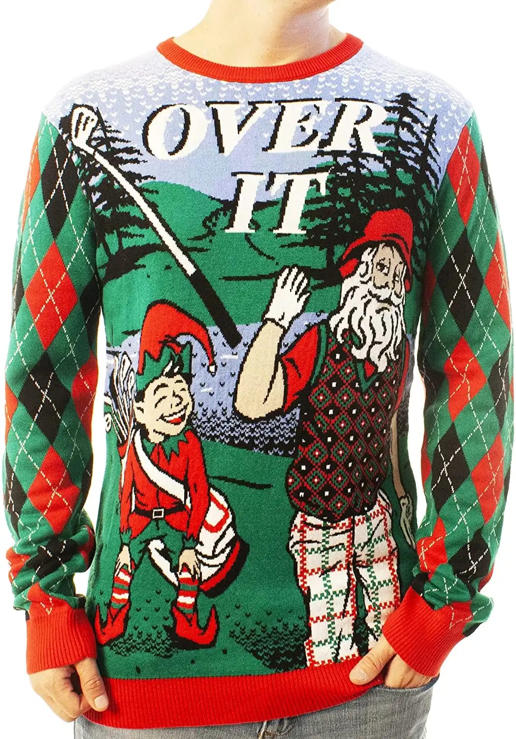 Funny Santa Over It Green Ugly Sweater
