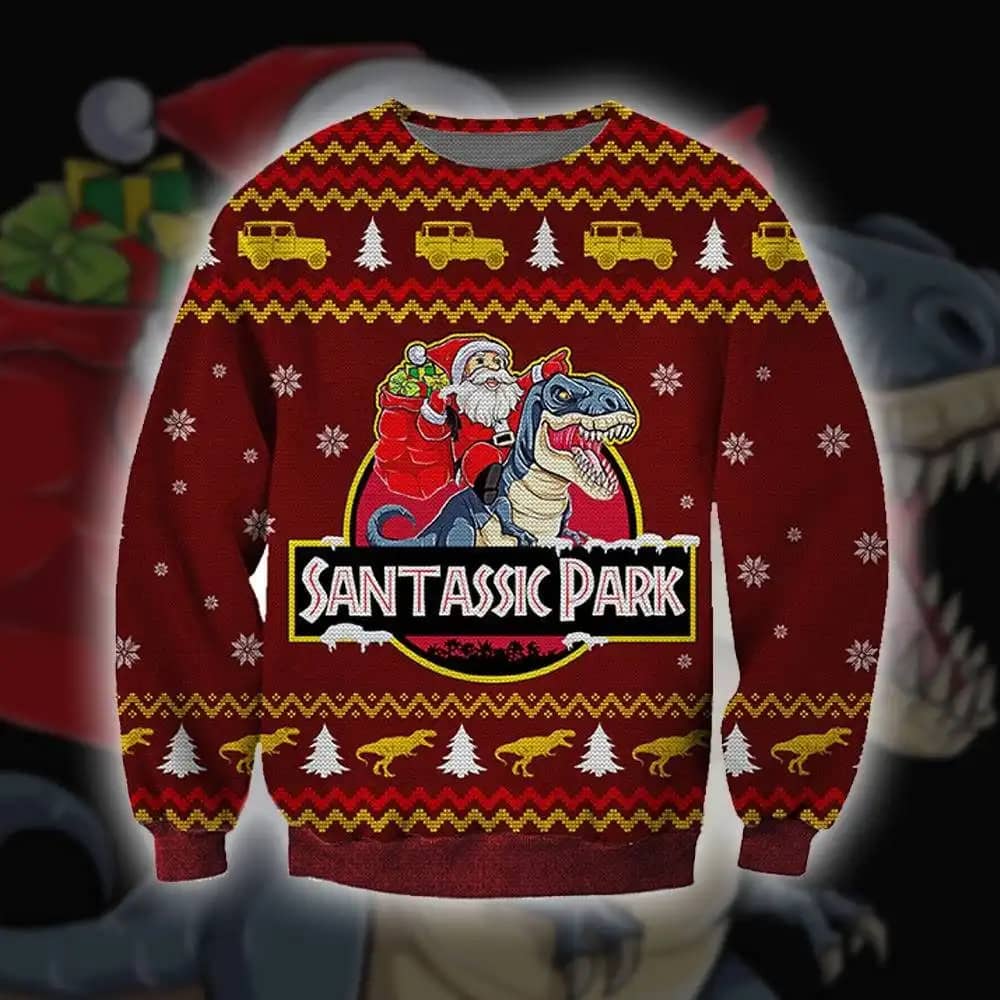 Funny Santa Santassic Park Ugly Sweater