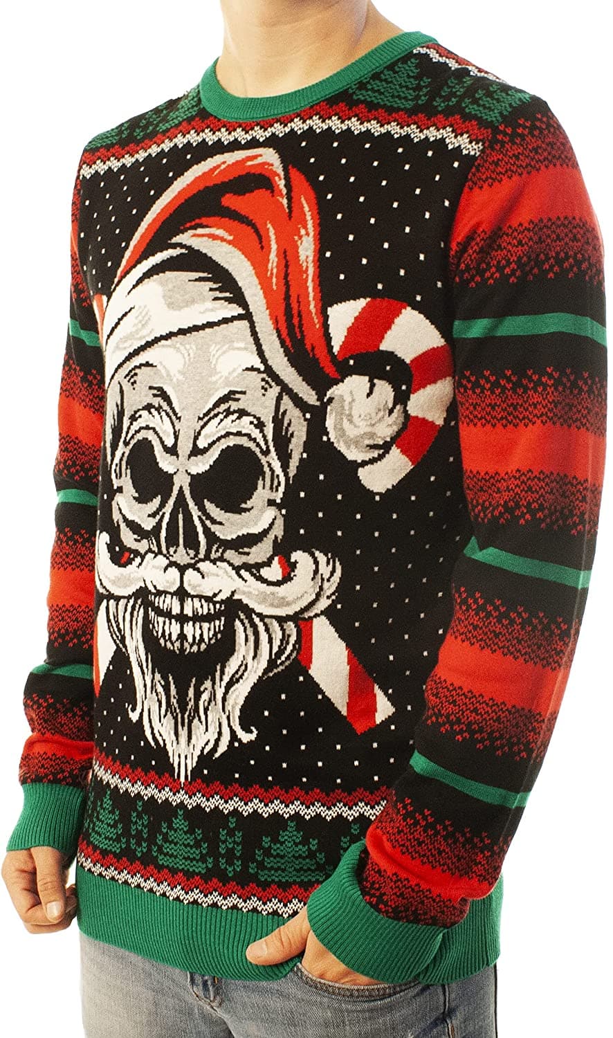 Inktee Store - Funny Santa Skull Santa Black Ugly Christmas Sweater Image