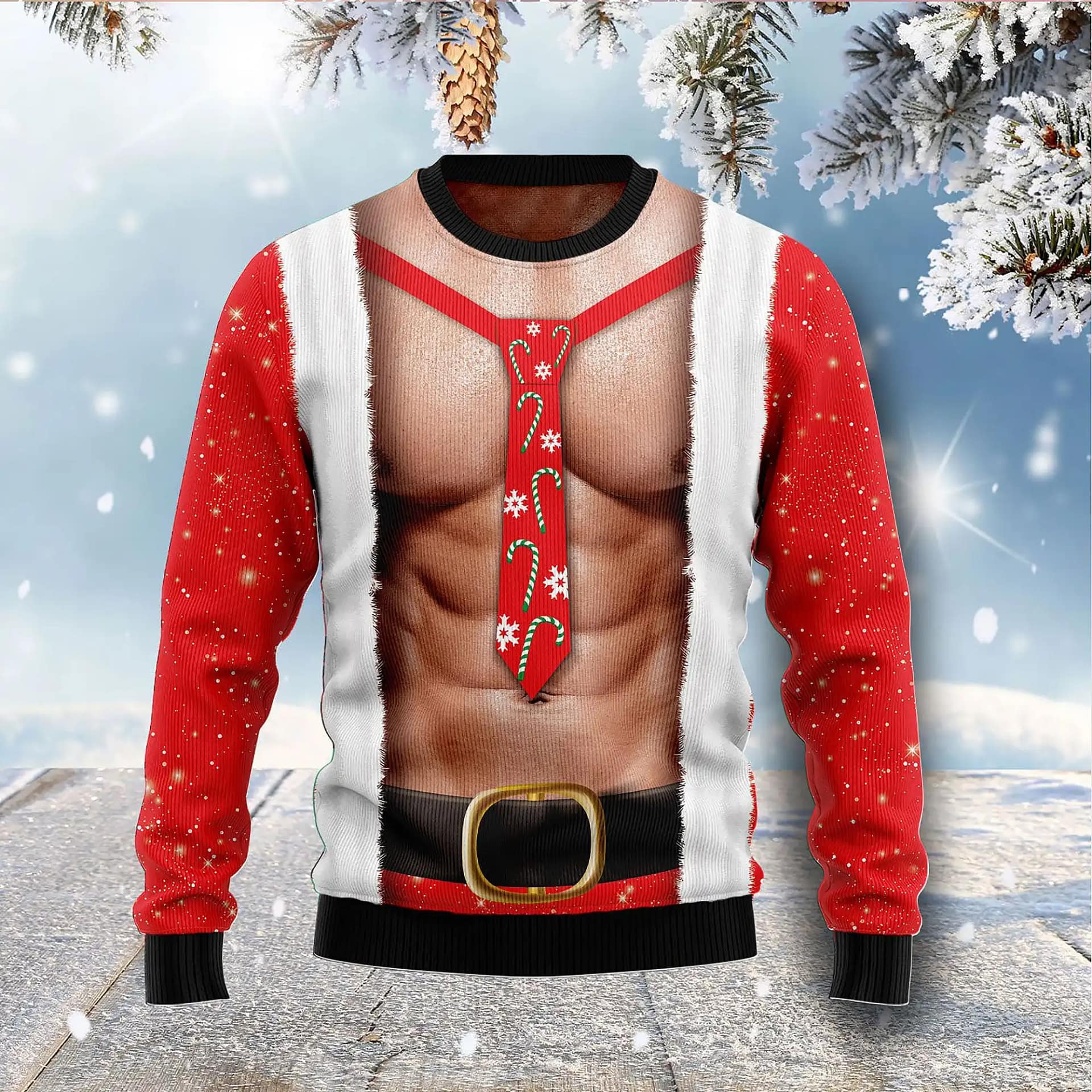 Funny Six Pack Muscle Knitted Xmas Best Holiday Gifts Ugly Sweater