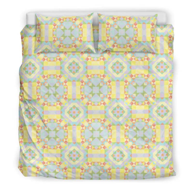 Inktee Store - Geometric Ornamental Yellow Kaleidoscope Design Quilt Bedding Sets Image