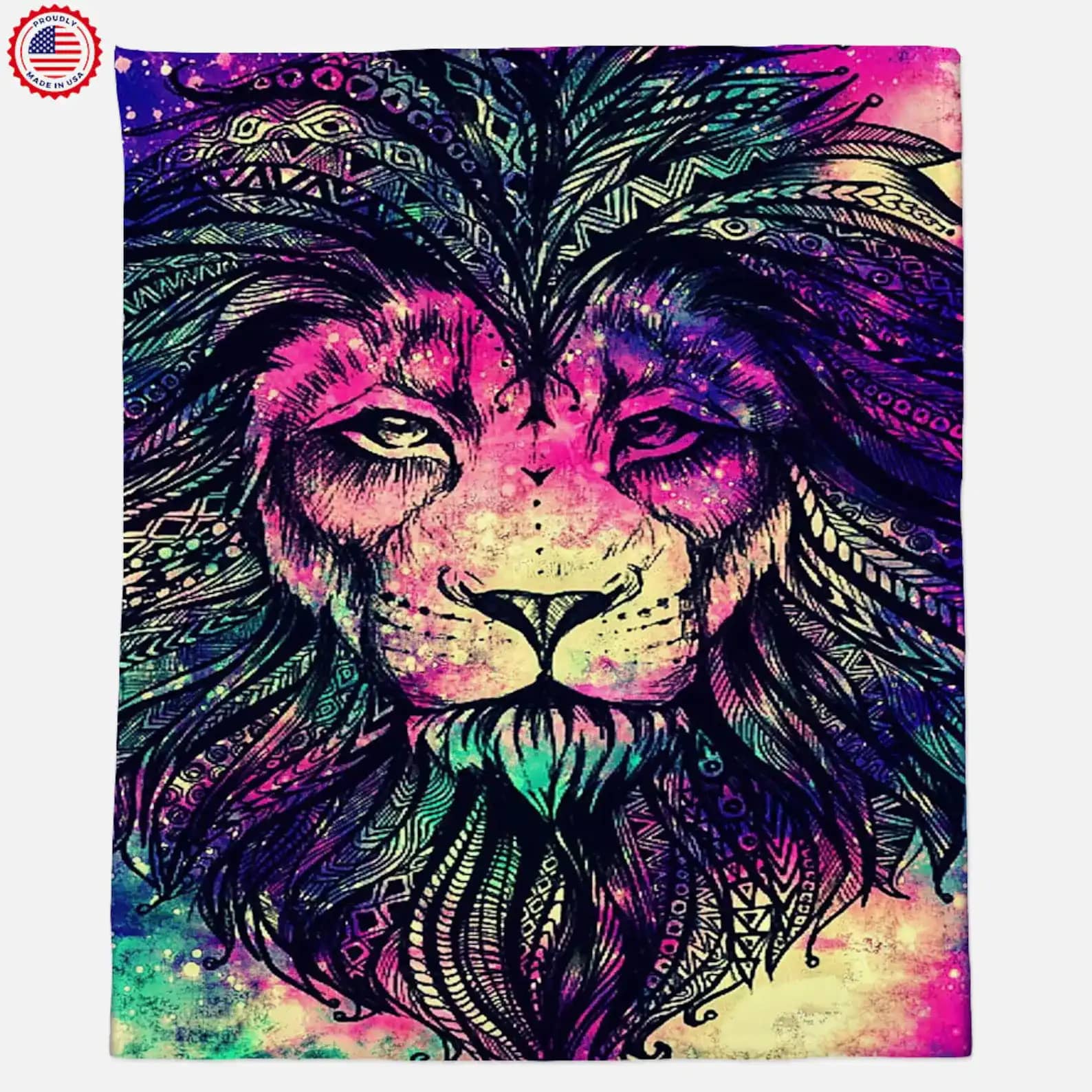 Giant Lion Watercolour Face Hippie Art Wild Animal Face Fleece Blanket