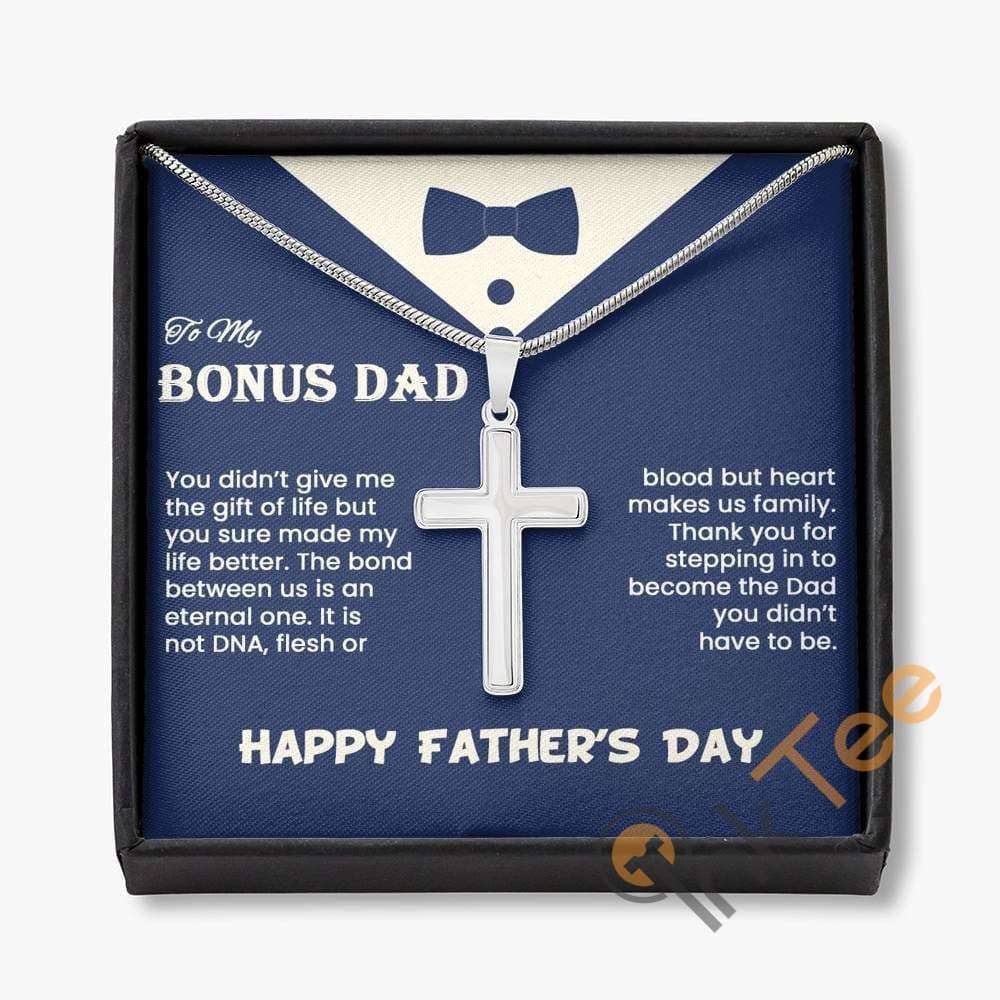 Gift For Bonus Dad Fathers Day Step From Stepson Father Stepdaughter Best Stepdad Cross Stepfather Necklace Personalized Gifts
