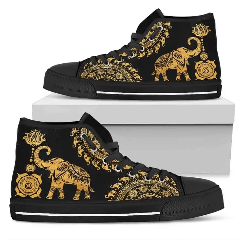 Golden Mandala Elephant High Top Shoes