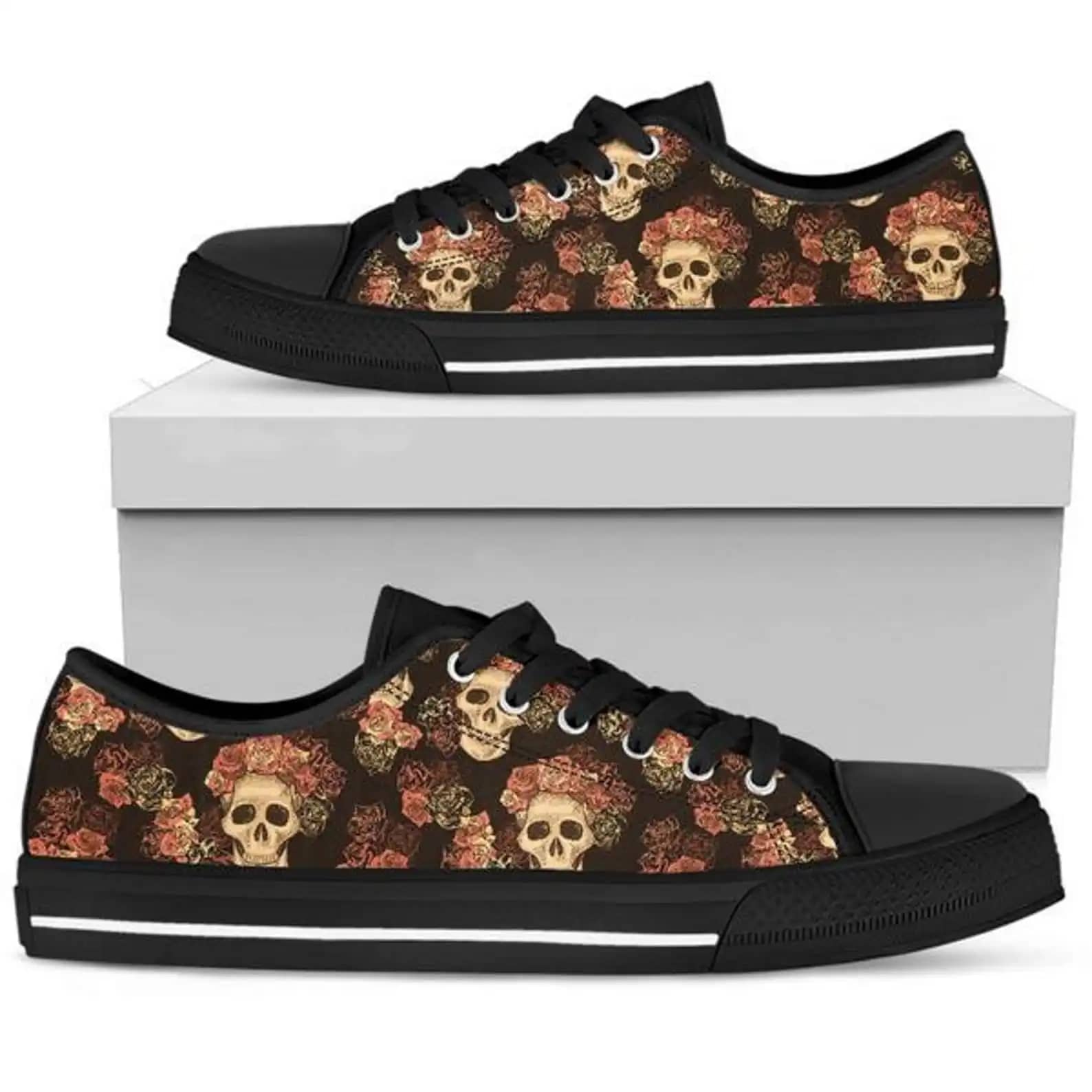 Gothic Skull Roses Low Top Sneakers