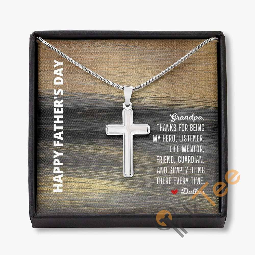 Grandpa Father'S Day Gift Silver Cross Necklace Personalized Gifts