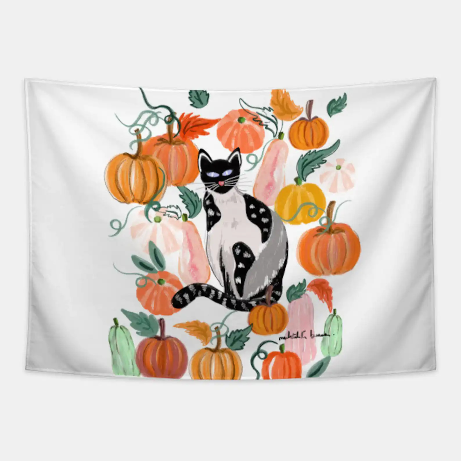 Halloween Kitty Pumpkins Wall Art Decor Halloween Gifts Tapestry
