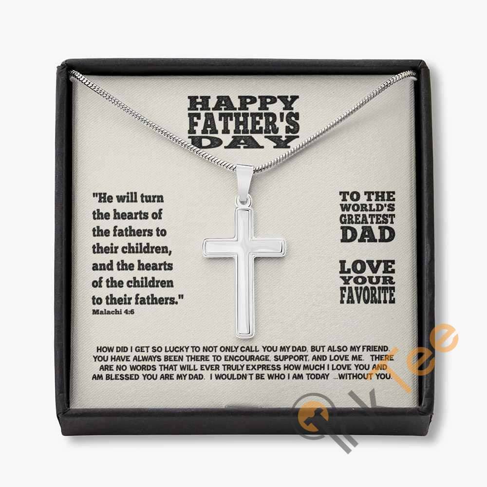 Happy Father'S Day Gift From Your Favorite Son Daughter - Personalized Engraving On Back For Dad Cross Necklace Personalized Gifts