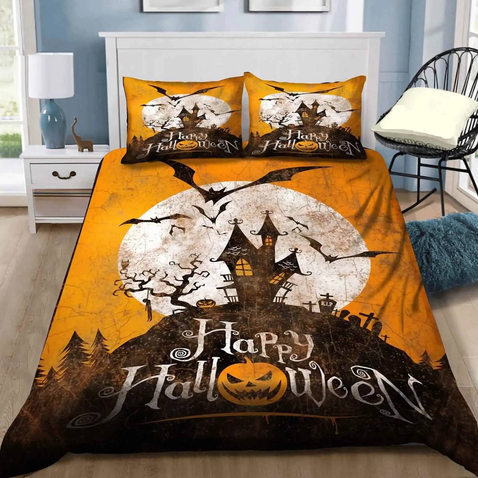 Happy Halloween Bedding Custom Moon And Castle Quilt Bedding Sets