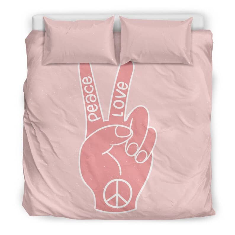 Inktee Store - Hippie Old School Pink Bedding Peace Sign 70'S Style Bedroom Decor Quilt Bedding Sets Image