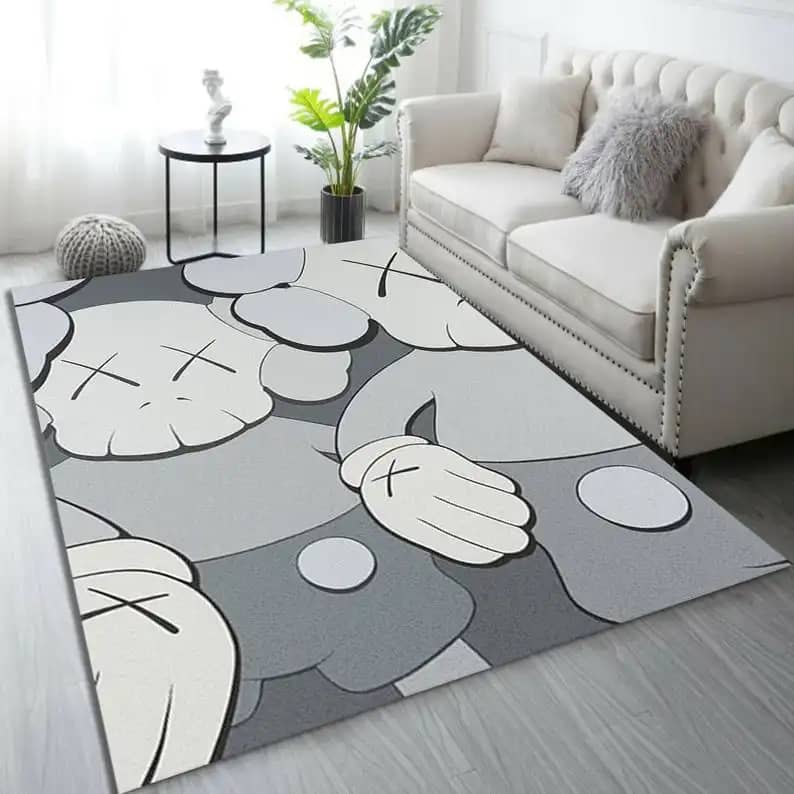 Holiday Grey Kaws Cool Fashion Inspired Carpet Living Room Sneaker Rug
