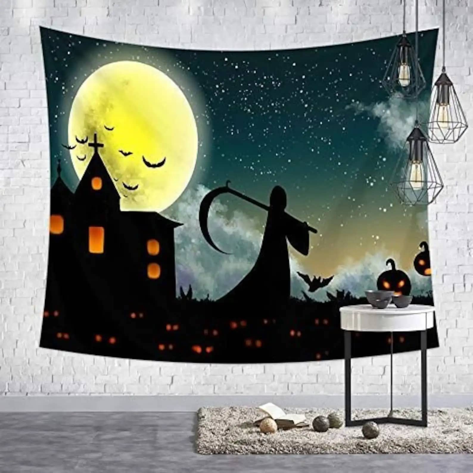 Horror Death Scythe Pumpkin Lantern Wall Art Decor Halloween Gifts Tapestry