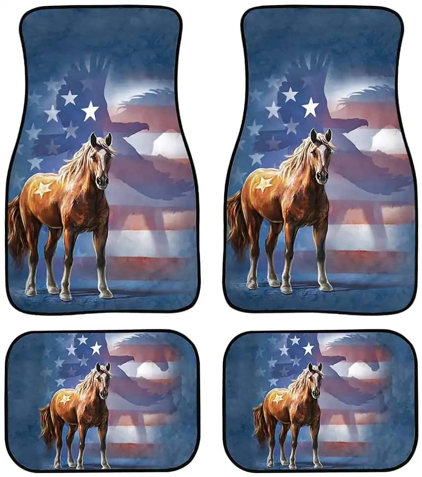 Horse With American Flag Car Floor Mats