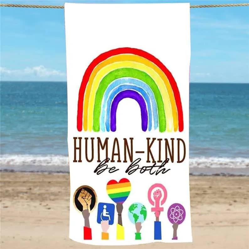 Inktee Store - Human Kind Be Both Rainbow Beach Towel Image