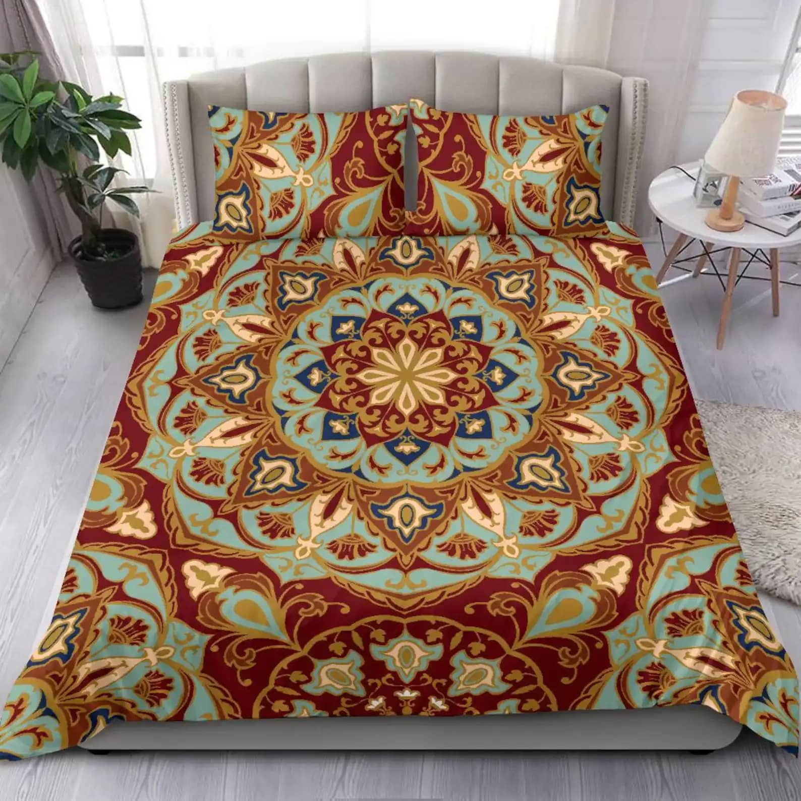 Indian Red And Turquoise Ornamental Mandala Bedroom Decor For Everyone Quilt Bedding Sets