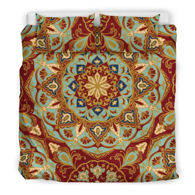 Inktee Store - Indian Red And Turquoise Ornamental Mandala Bedroom Decor For Everyone Quilt Bedding Sets Image