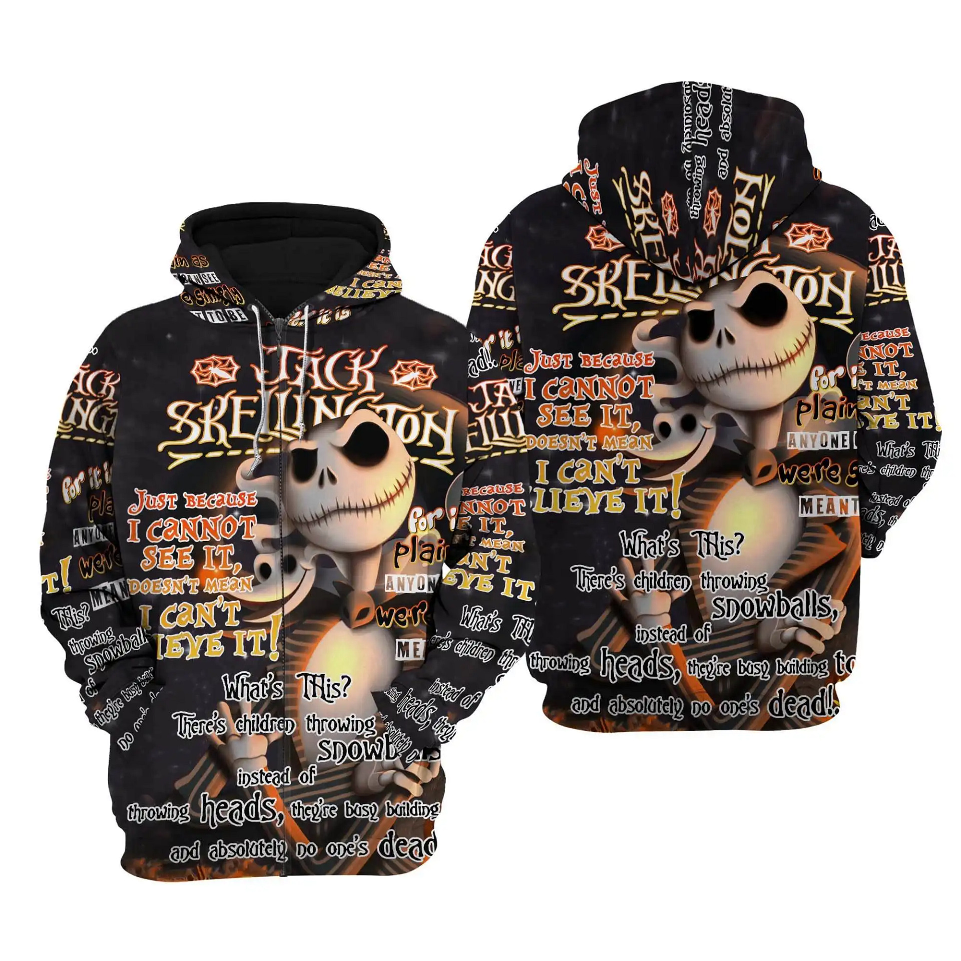 Jack Skull Punk Words Pattern Disney Quotes Cartoon Graphic Outfits Clothing Men Women Kids Toddlers Hoodie 3D