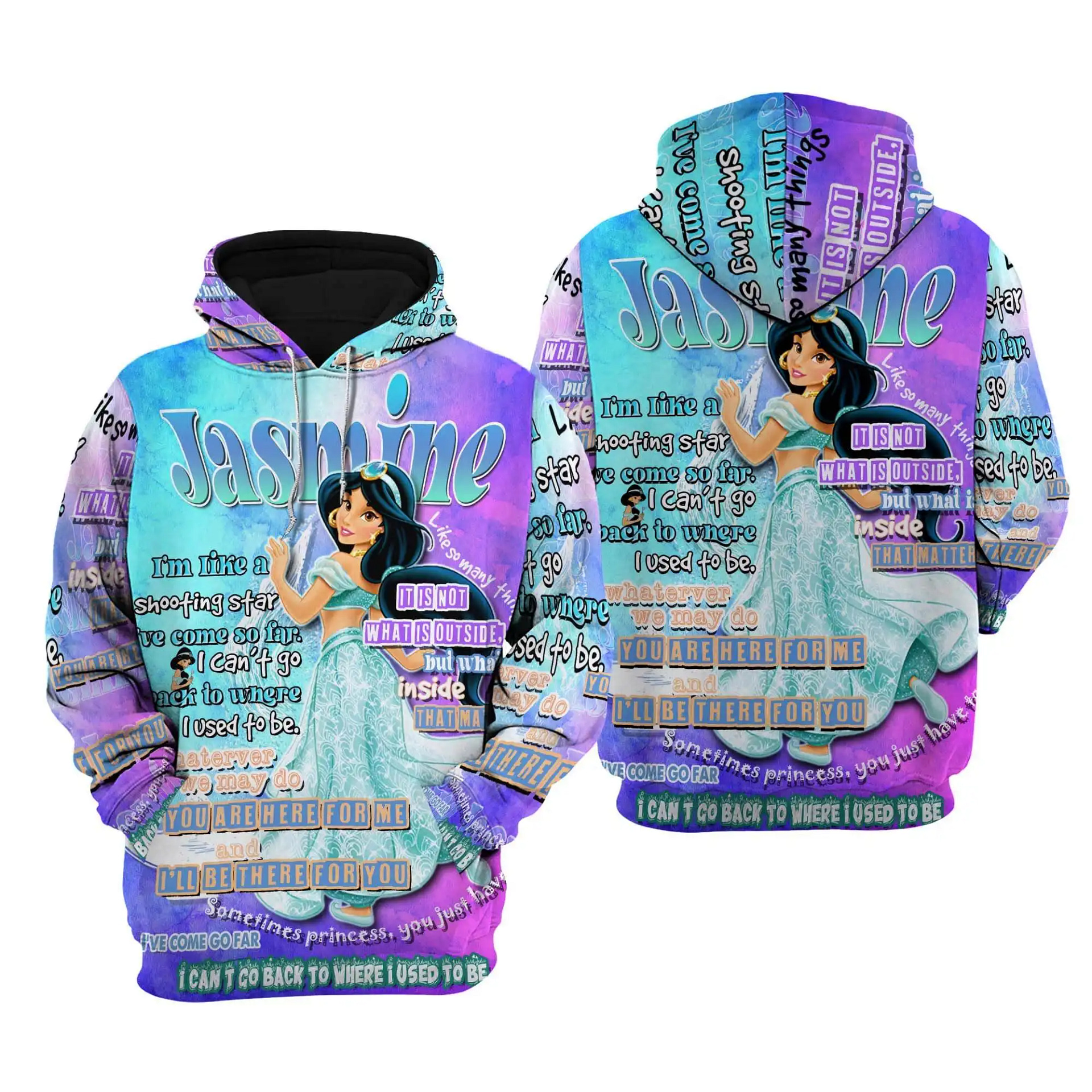 Jasmine Punk Words Pattern Disney Quotes Cartoon Graphic Outfits Clothing Men Women Kids Toddlers Hoodie 3D