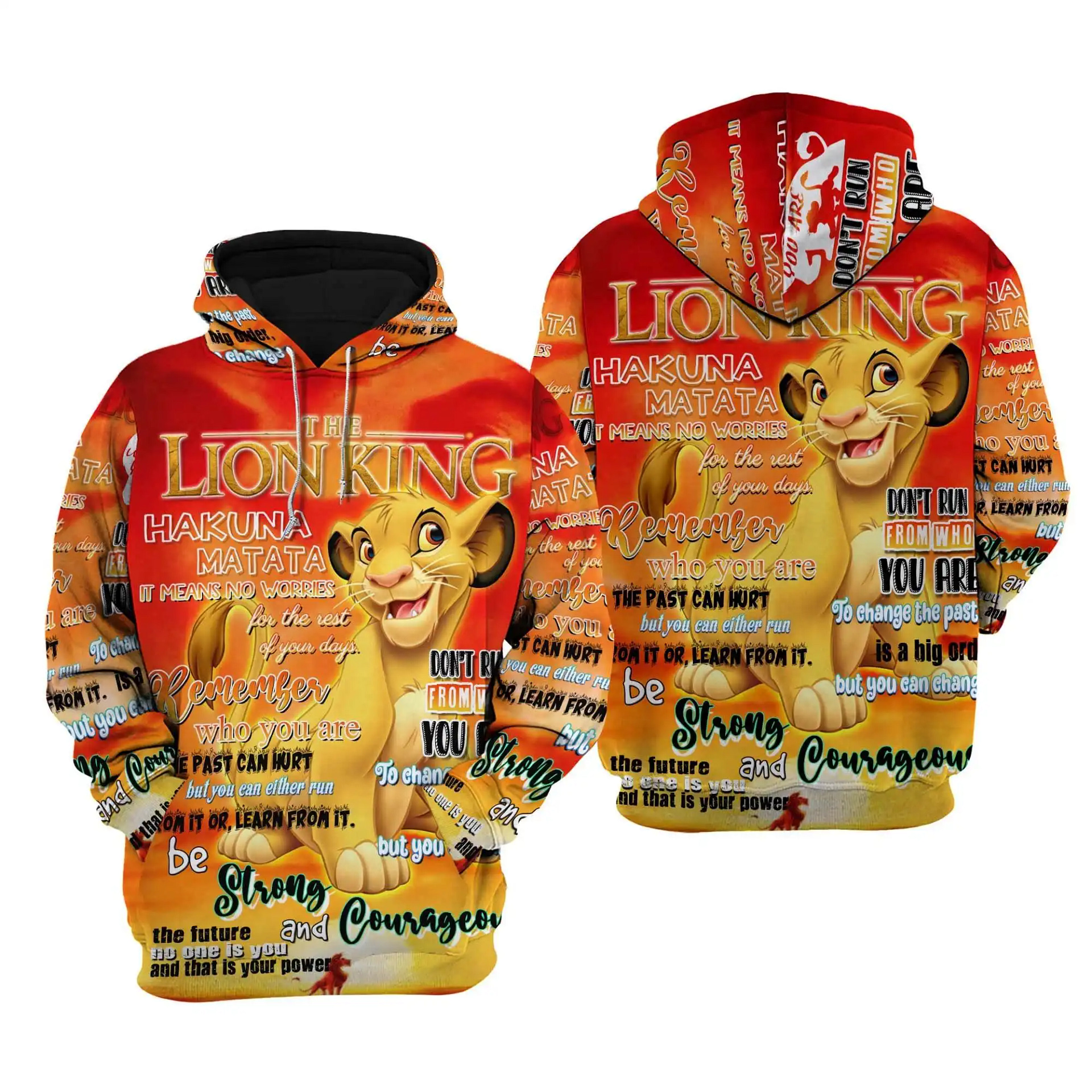 Lion King Punk Words Pattern Disney Quotes Cartoon Graphic Outfits Clothing Men Women Kids Toddlers Hoodie 3D