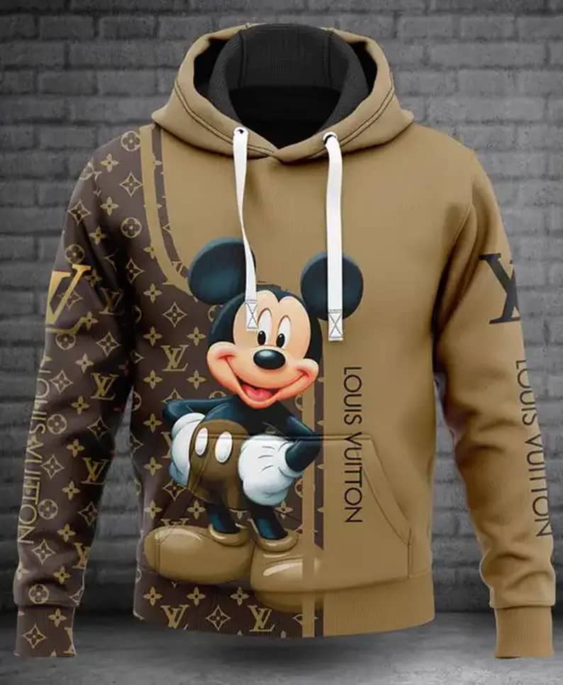Louis Vuitton Brown Mickey Mouse Pullover 3D Hoodie