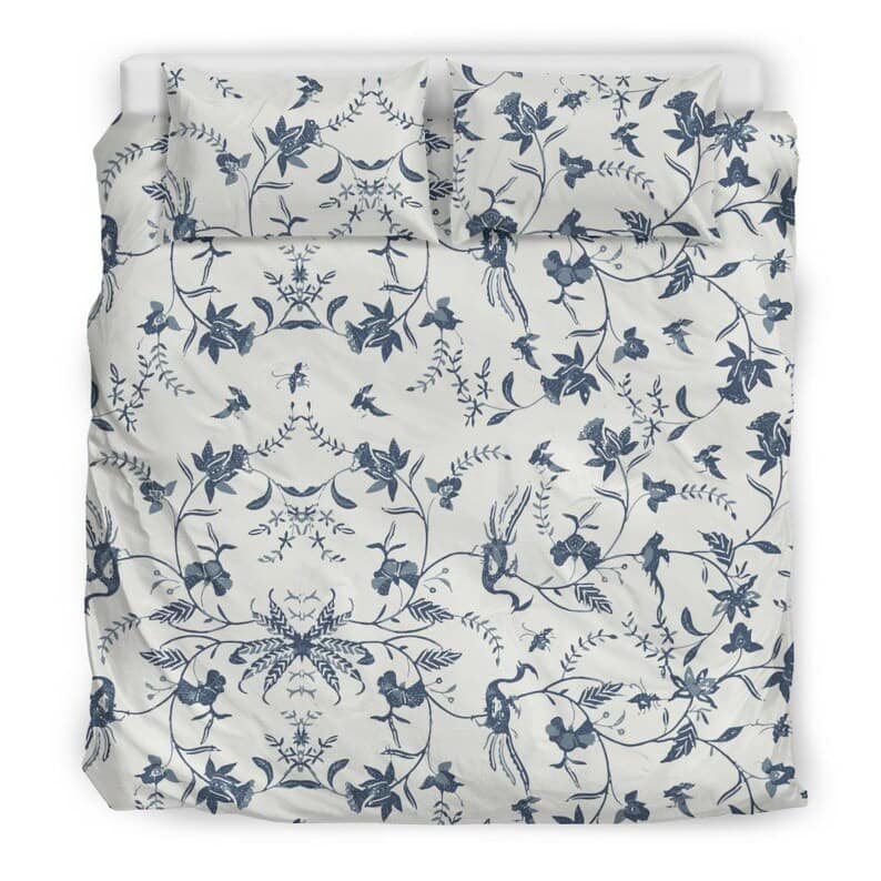 Inktee Store - Lovely Blue Victorian Flowery Vines Bed Set Cover On White Background Quilt Bedding Sets Image