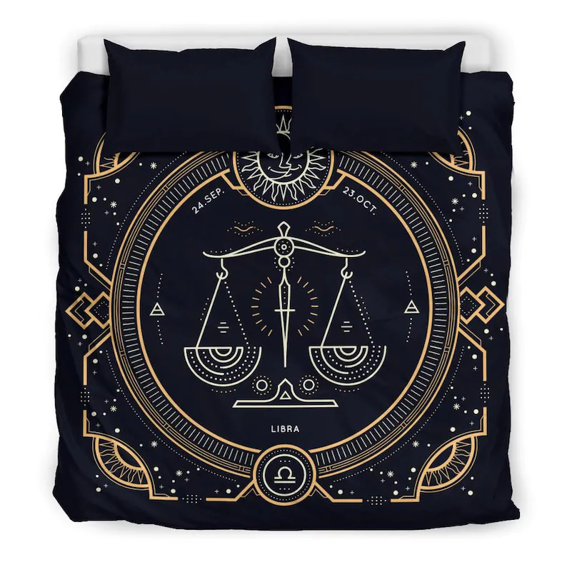 Inktee Store - Luxurious Astrological Libra Symbol Gold Zodiac Sign Quilt Bedding Sets Image
