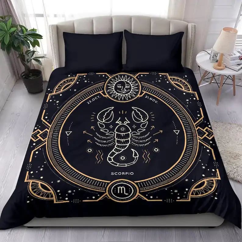 Luxurious Astrological Scorpio Symbol Gold Zodiac Sign Quilt Bedding Sets