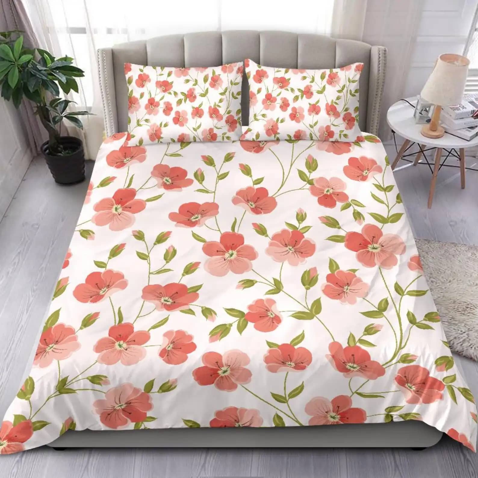 Luxurious Red Blooming Vines Quilt Bedding Sets
