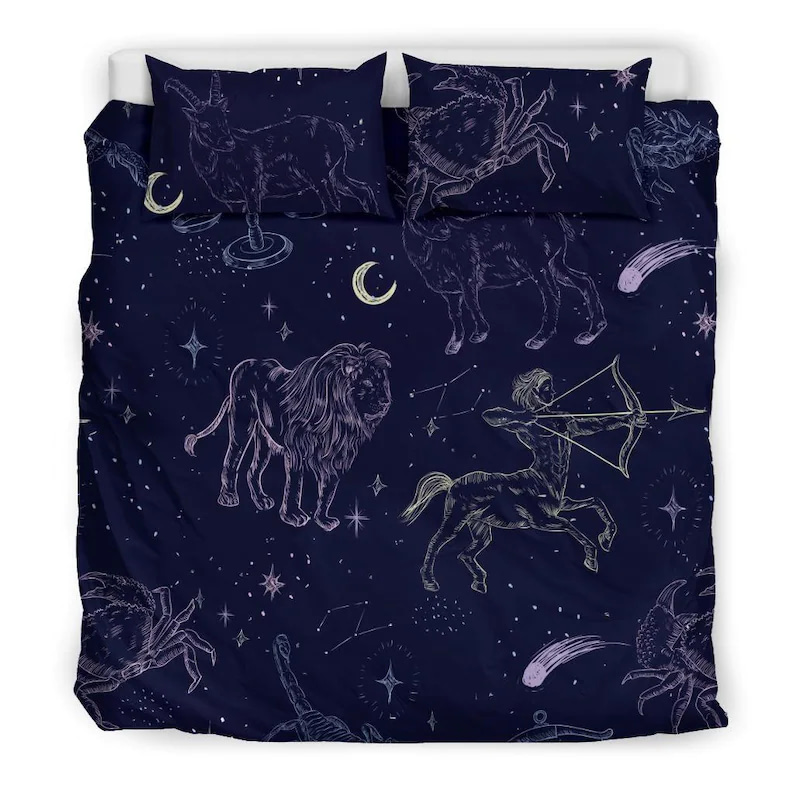 Inktee Store - Luxurious Zodiac Signs Night Sky Quilt Bedding Sets Image