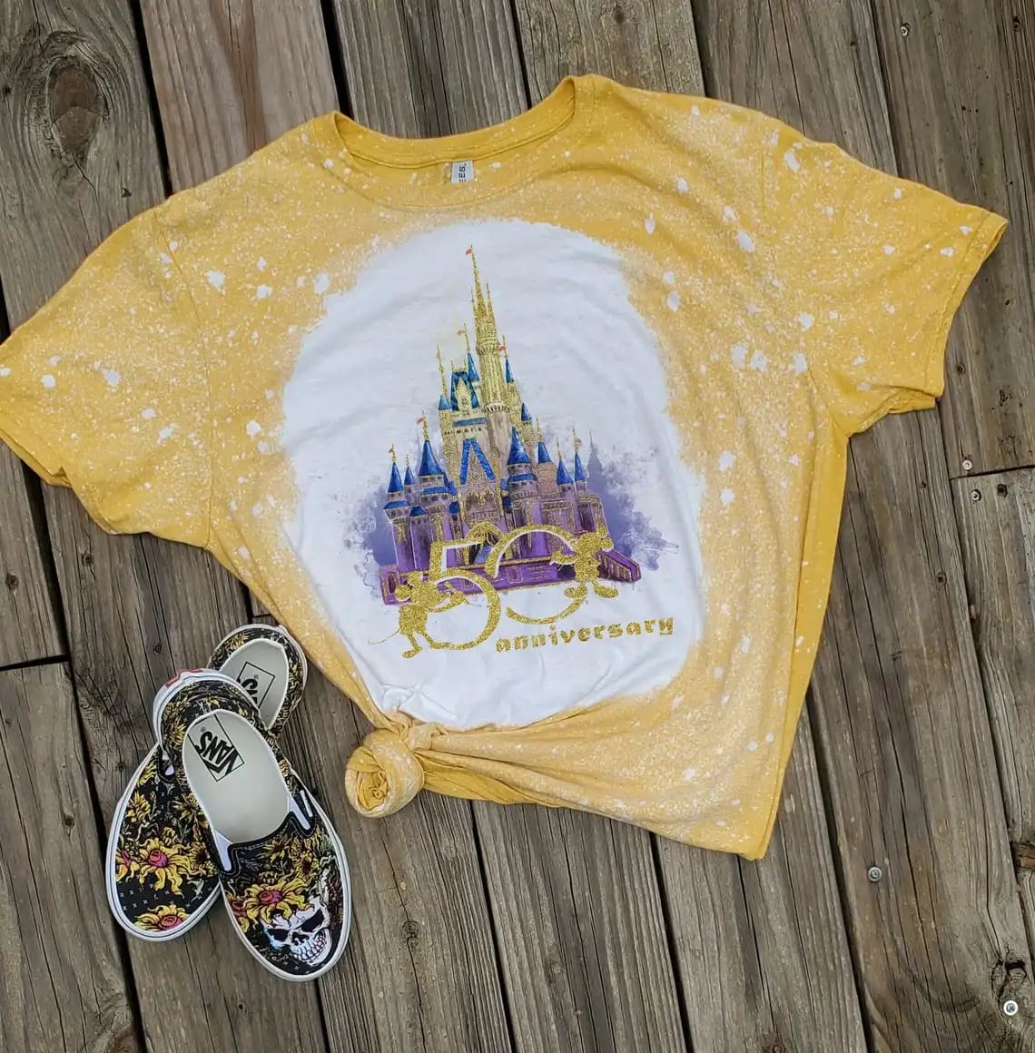 Magic Kingdom 50th Disney Anniversary Cinderella Castle Unisex Bleached Shirt