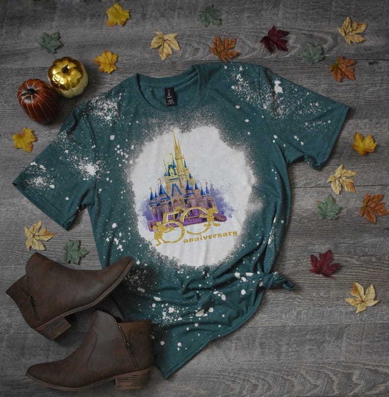 Inktee Store - Magic Kingdom 50Th Disney Anniversary Cinderella Castle Unisex Bleached Shirt Image