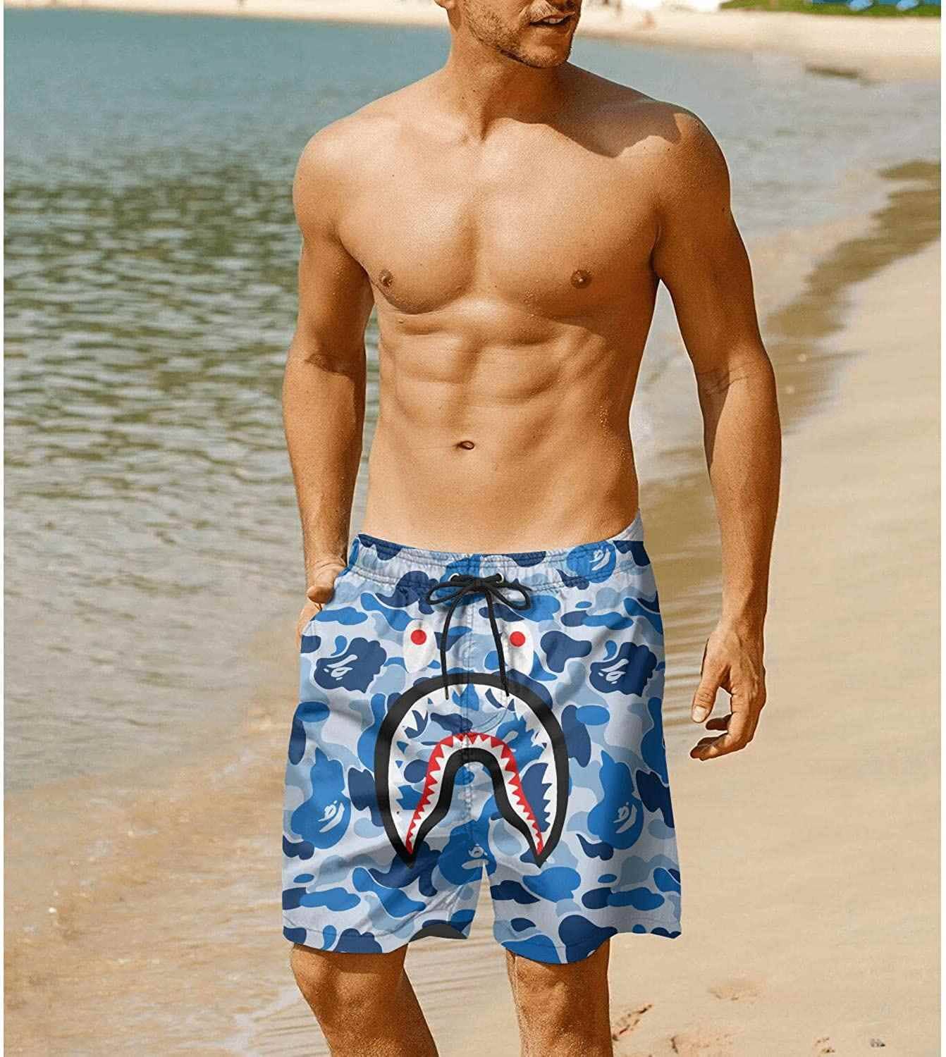 Inktee Store - Men Bape Shark Swim Trunks Shorts Image