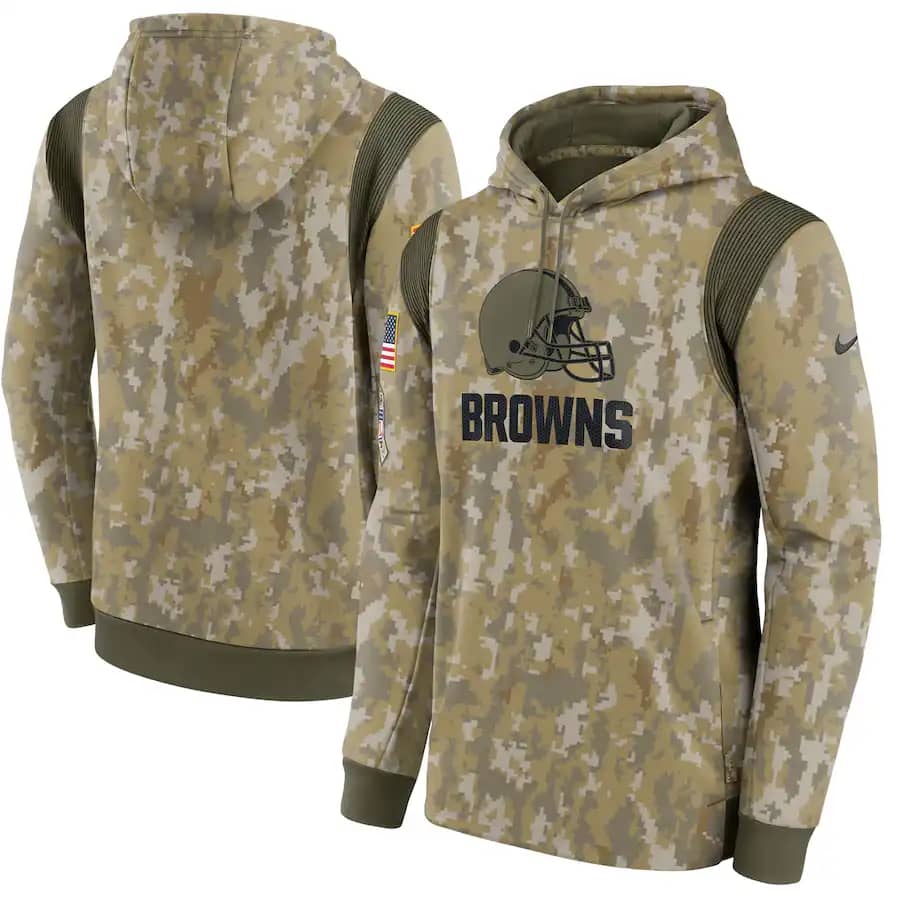 Men'S Cleveland Browns Camo 2021 Salute To Service Therma Performance Pullover Hoodie