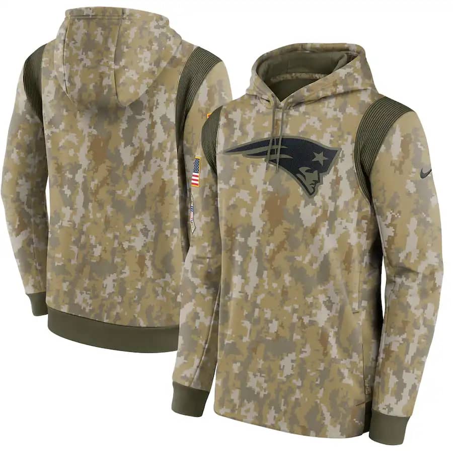Men'S New England Patriots Camo 2021 Salute To Service Therma Performance Pullover Hoodie