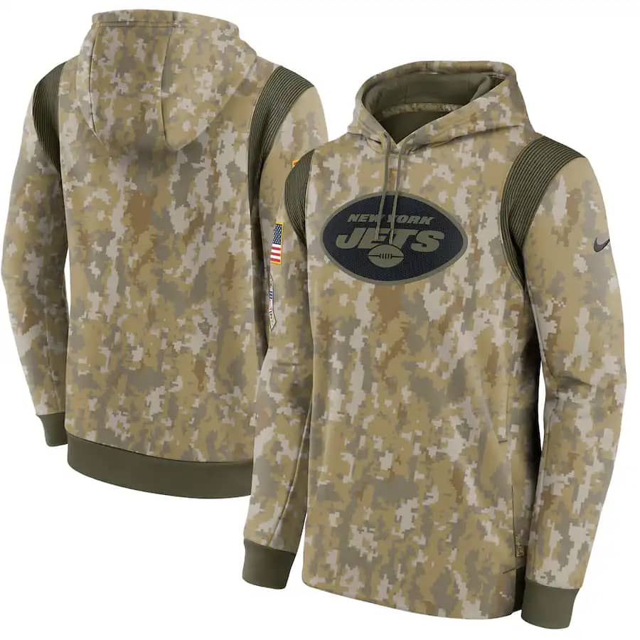 Men'S New York Jets Camo 2021 Salute To Service Therma Performance Pullover Hoodie