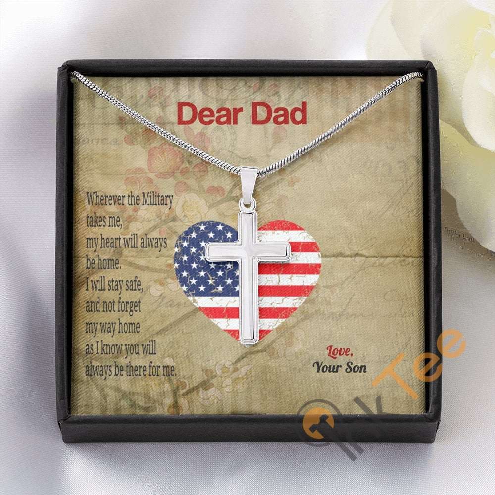 Military Dad Father's Day Gift From Army Soldier Son Daughter Personalised Meaningful Quote Phrases With Engraving Cross Necklace Personalized Gifts