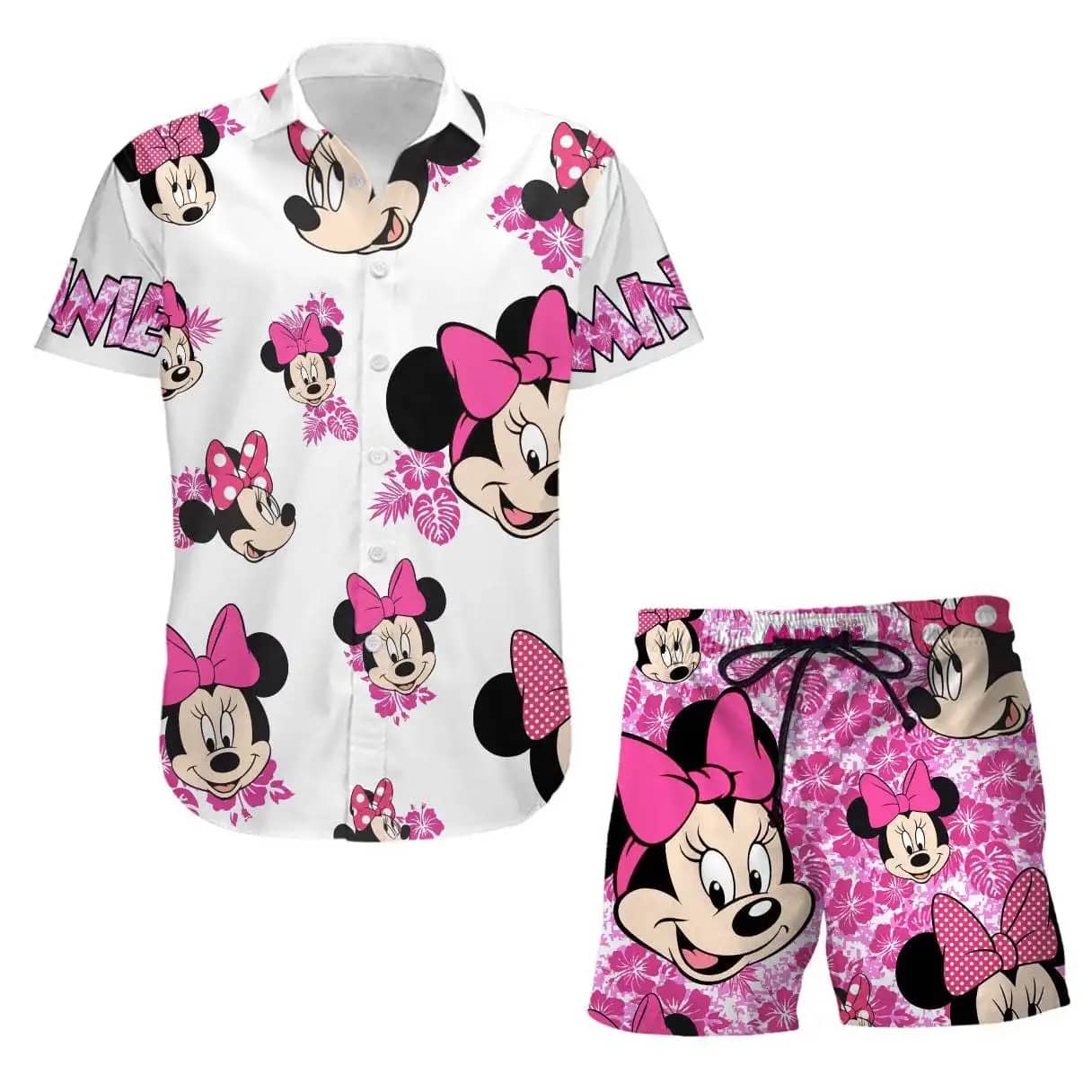 Minnie Mouse Floral Disney Summer Tropical Print Vacation Shorts Set Unisex Cartoon Graphic Outfits Men Women Hawaiian shirts