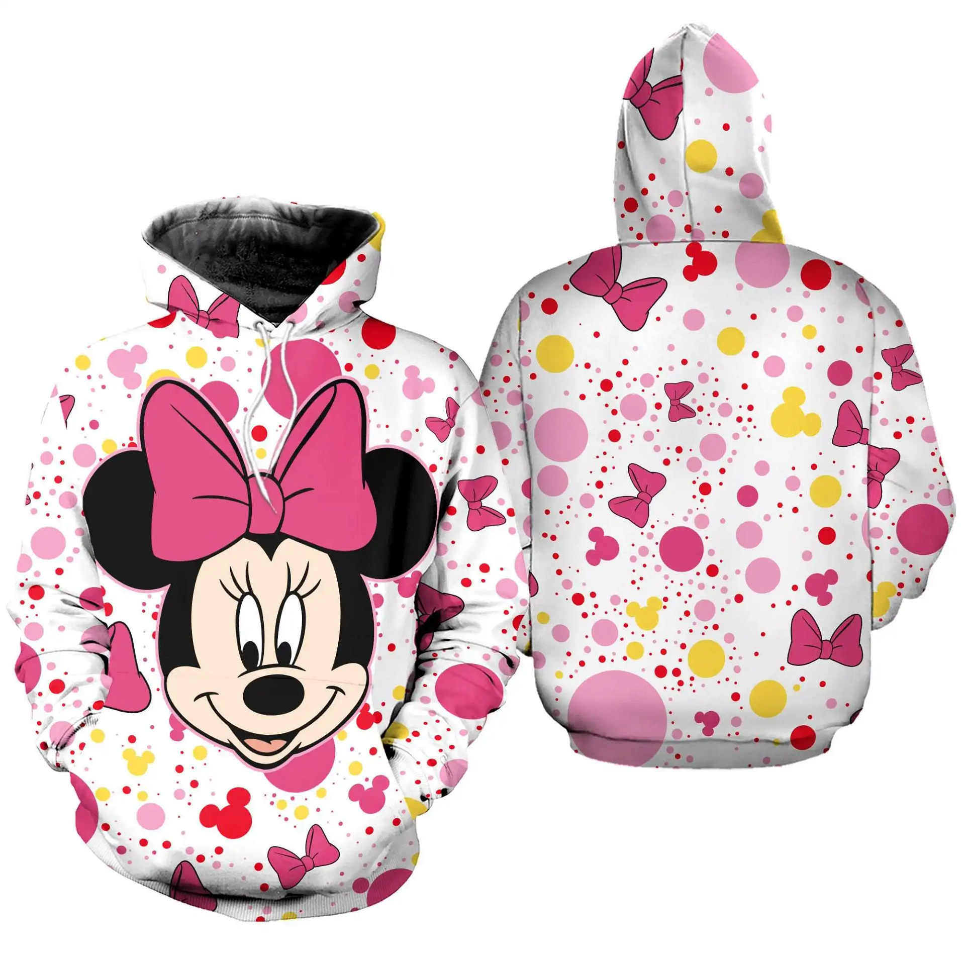 Minnie Pink Polkadot Pattern Disney Cartoon Graphic Outfits Clothing Men Women Kids Toddlers Hoodie 3D