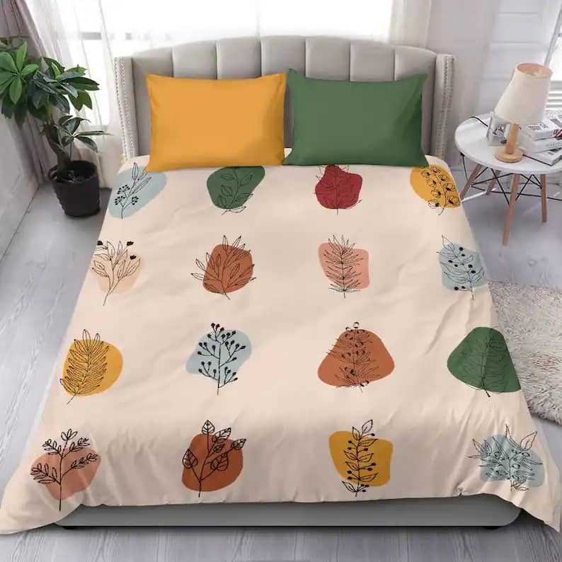 Modern Boho Pretty Floral Plant Drawing With Pink Green And Blue Color Splash Lovely Bedroom Decor For Plant Lovers Quilt Bedding Sets