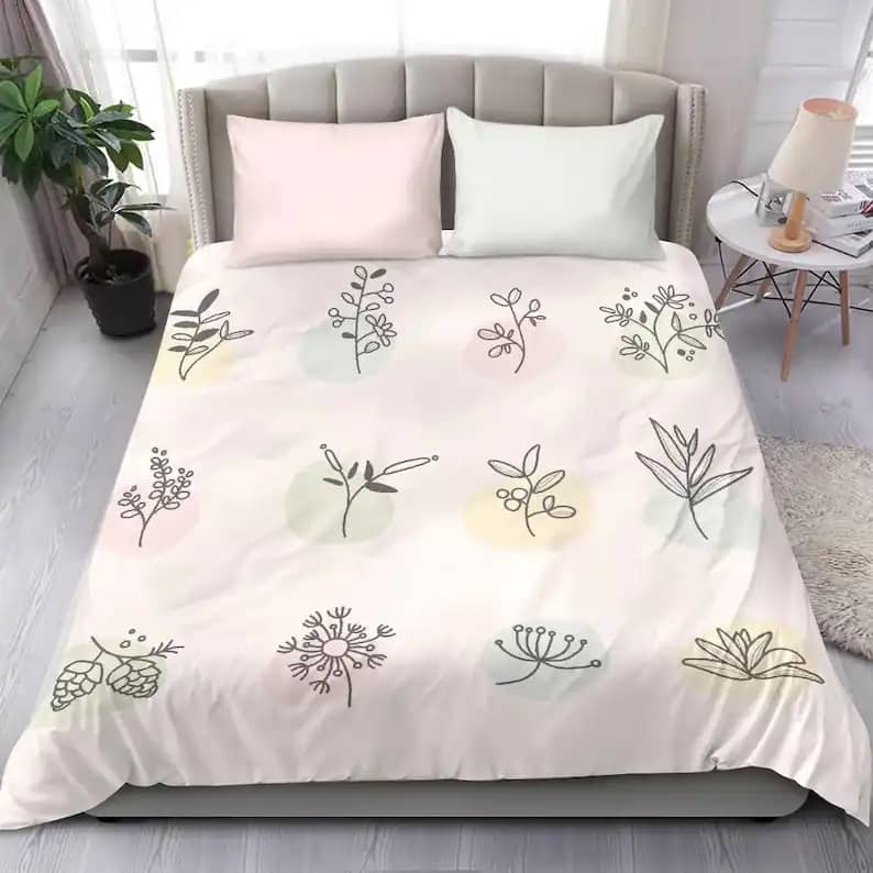 Modern Pretty Floral Plant Drawing Lovely Boho Chic Bedroom Decor For Plant Lover Quilt Bedding Sets