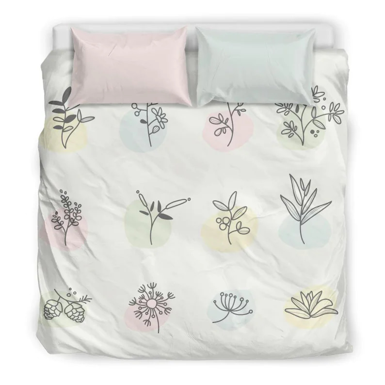 Inktee Store - Modern Pretty Floral Plant Drawing Lovely Boho Chic Bedroom Decor For Plant Lover Quilt Bedding Sets Image