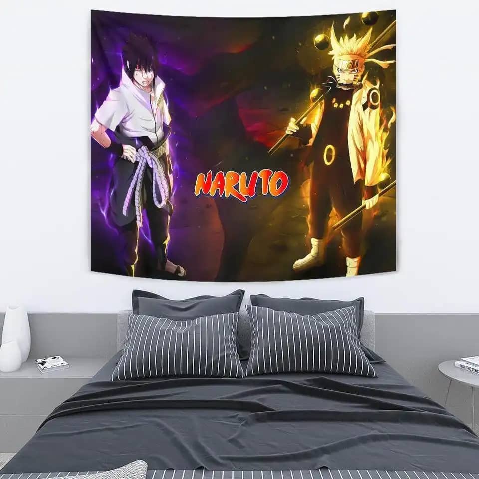 Naruto And Sasuke For Anime Fan Gift Wall Decor Tapestry