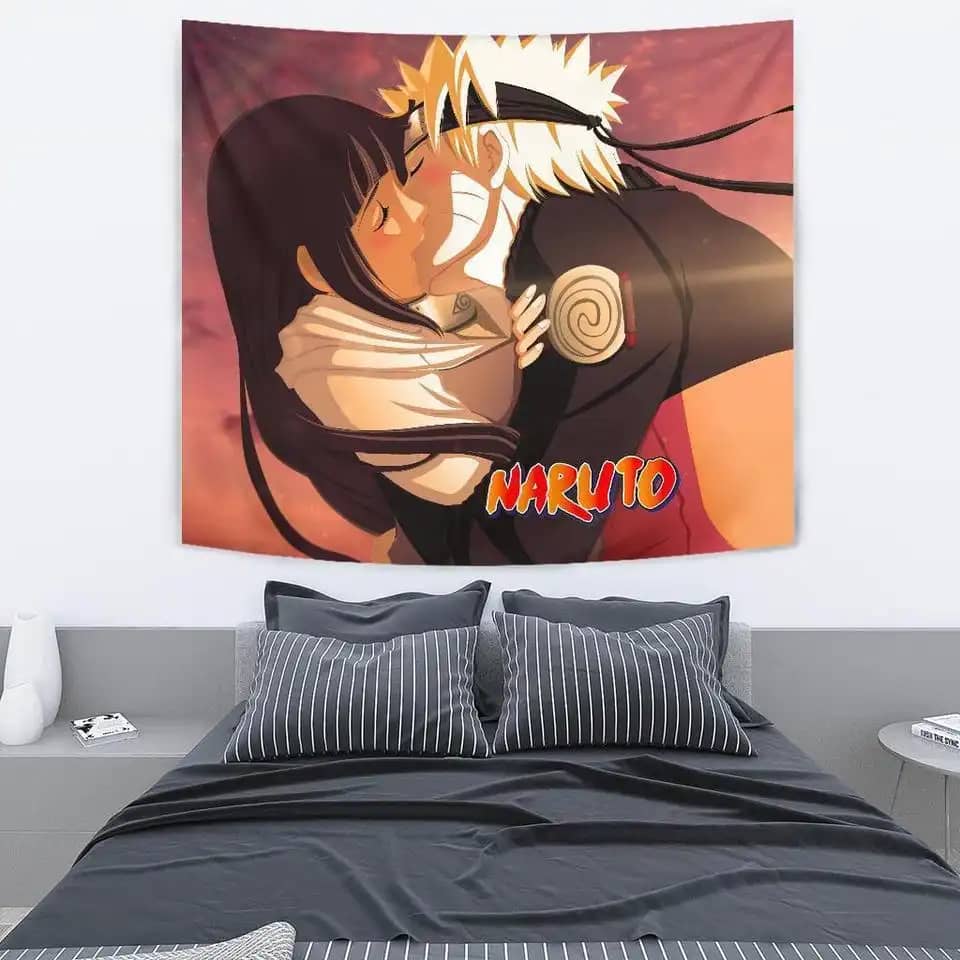 Naruto Kiss Hinata For Anime Fan Gift Wall Decor Tapestry